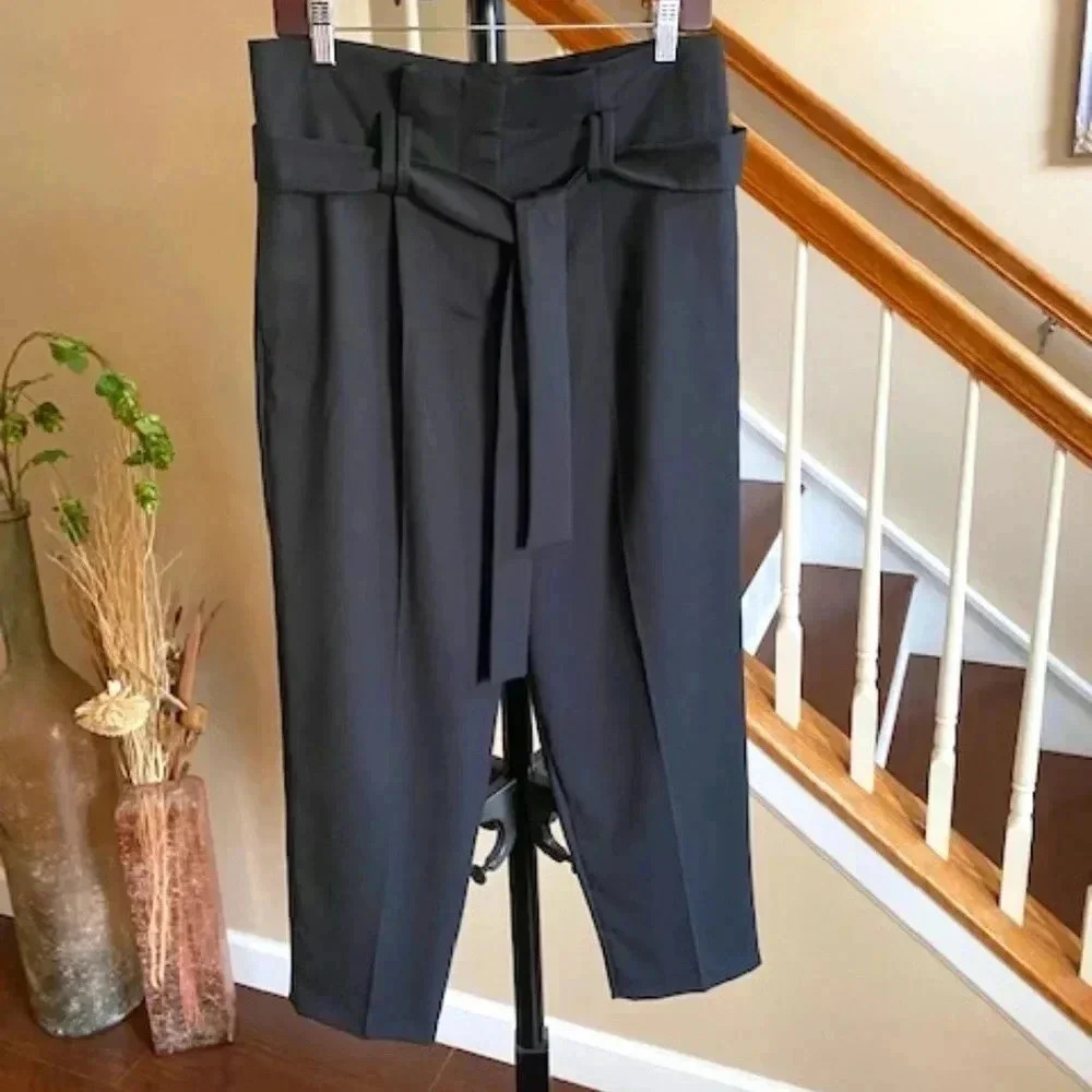 Rococo Women's High Waist Cropped Leg Trousers Removable Drawstring Belt M